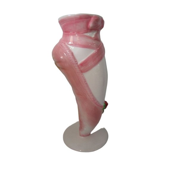 Ballet Slipper Point Shoe En Pointe Vase Pink Red Rose Accent Small Bottom Chip - Picture 4 of 12